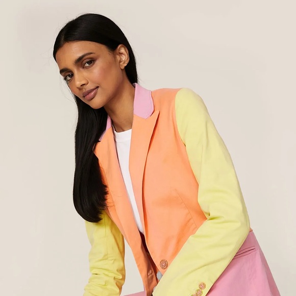 Tanya Taylor Darwin Blazer Size 6 in Pink Multi Colorblock NWT - Picture 1 of 4